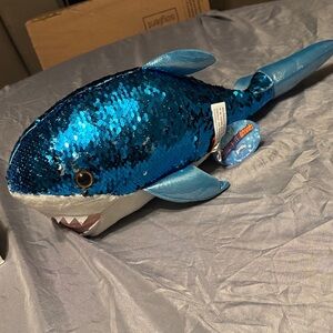 Reversible Sequin Blue Shark Plush Toy - Sparkling Marine Friend